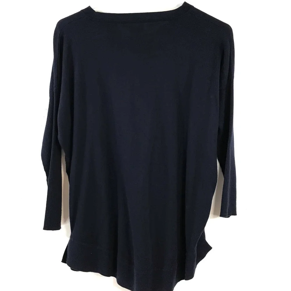 J. Crew Women's Sweater 100% Cotton Ribbed 3/4 Sleeve Navy Blue Size Medium